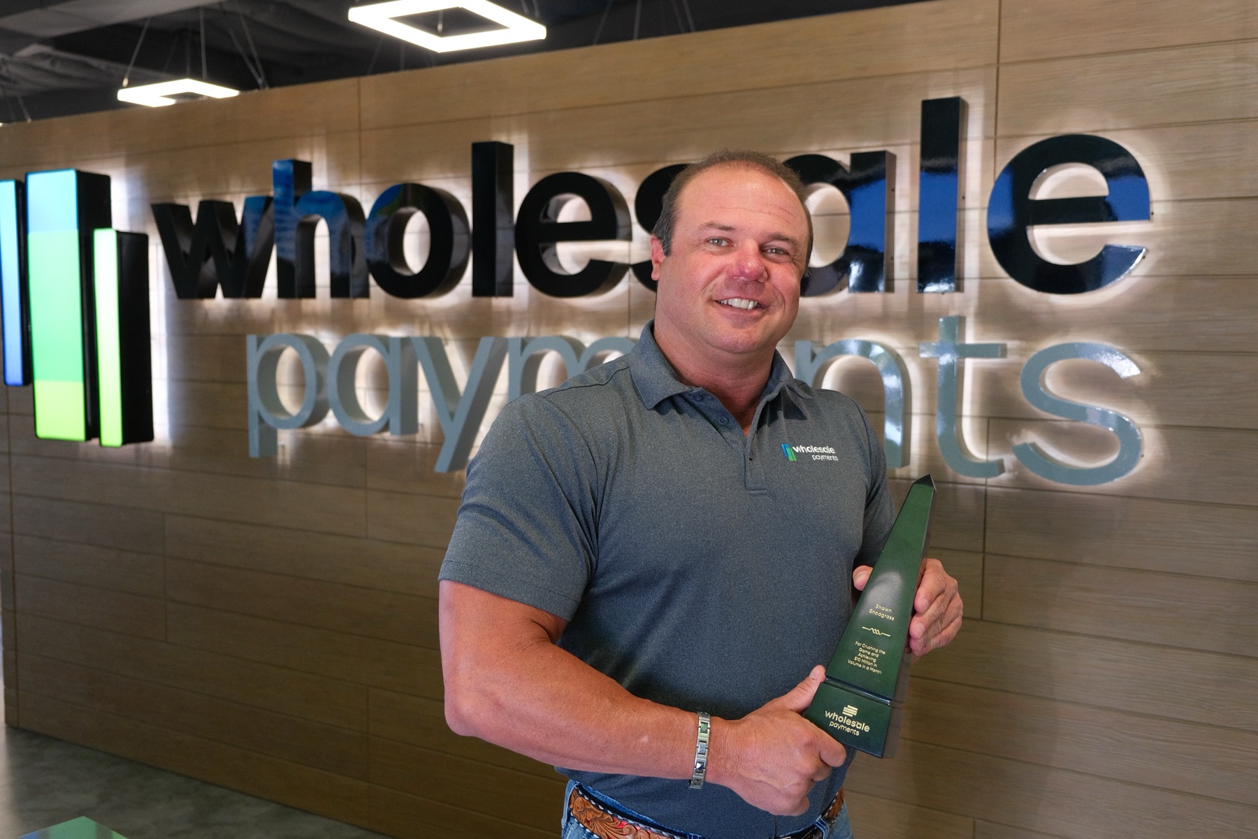 Shawn Snodgrass — in card volume processed in a single month — earning Shawn Wholesale Payments’ $10 Million Club award.